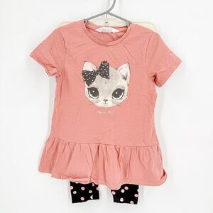 H&M Kids Pink Cat Print Matching Set
